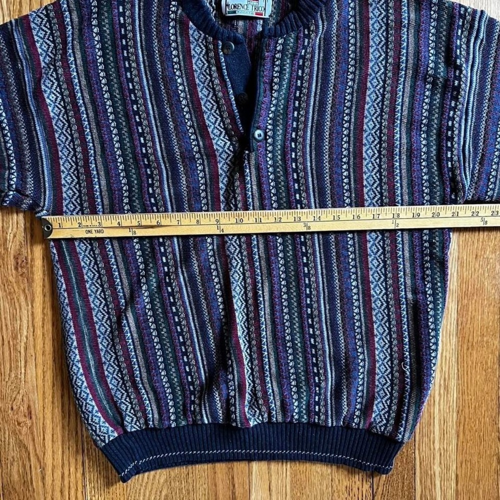 Vintage 90s Florence Tricot Henley Italian Coogi sweater multicolor - Picture 6 of 7